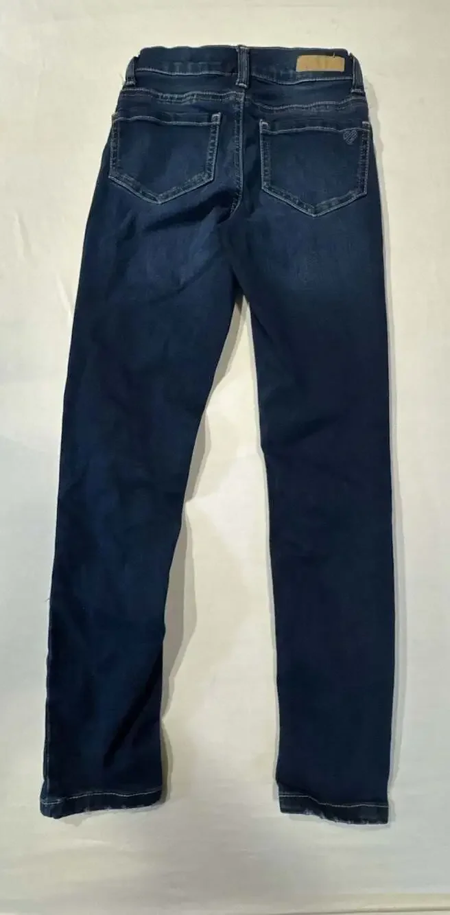 #560 Justice Girls Dark Wash High Rise Distressed Button Fly Jeggings